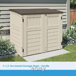 Suncast 34 Cu Ft Capacity Horizontal Outdoor Storage Shed for Garbage Cans, Gard