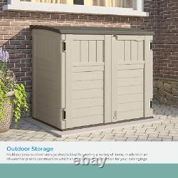Suncast 34 Cu Ft Capacity Horizontal Outdoor Storage Shed for Garbage Cans, Gard