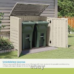 Suncast 34 Cu Ft Capacity Horizontal Outdoor Storage Shed for Garbage Cans, Gard