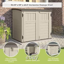 Suncast 34 Cu Ft Capacity Horizontal Outdoor Storage Shed for Garbage Cans, Gard