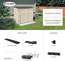 Suncast 34 Cu Ft Capacity Horizontal Outdoor Storage Shed for Garbage Cans, Gard