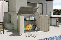 Suncast 34 Cu Ft Capacity Horizontal Outdoor Storage Shed for Garbage Cans, Gard