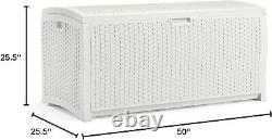 Suncast 99 Gallon Heavy Duty Resin Wicker Horizontal Outdoor Deck Box, White