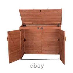 Trash Can Large Horizontal Refuse Storage Shed Lockable Cedar Brown 65x 38x53