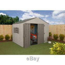 US Leisure Storage Shed 10 ft. X 8 ft. Double Doors Taupe Resin Walls Plastic