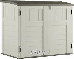 Vanilla 34 Cu Ft Horizontal Utility Storage Shed With 3-Door Locking System Resin