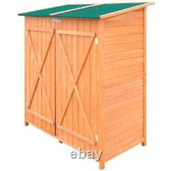 VidaXL Outdoor Wooden Storage Shed with Stool Backyard Garden Tool Organizer