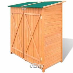 VidaXL Outdoor Wooden Storage Shed with Stool Backyard Garden Tool Organizer