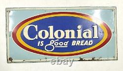 Vintage Distressed Original Colonial Bread Advertising Metal Sign 28x13.5