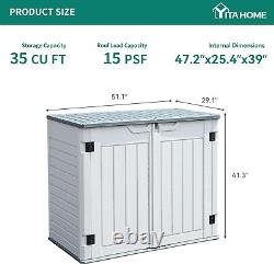 YITAHOME Outdoor Horizontal Storage Sheds WithO Shelf, 35 Cu Ft Lockable Resin Wat