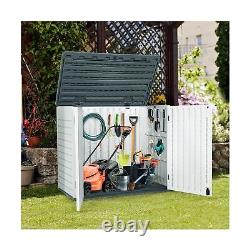 YITAHOME Outdoor Horizontal Storage Sheds witho Shelf, 35 Cu Ft Lockable Resin