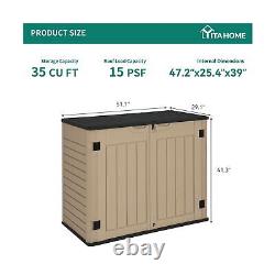 YITAHOME Outdoor Horizontal Storage Sheds witho Shelf, 35 Cu Ft Lockable Resin